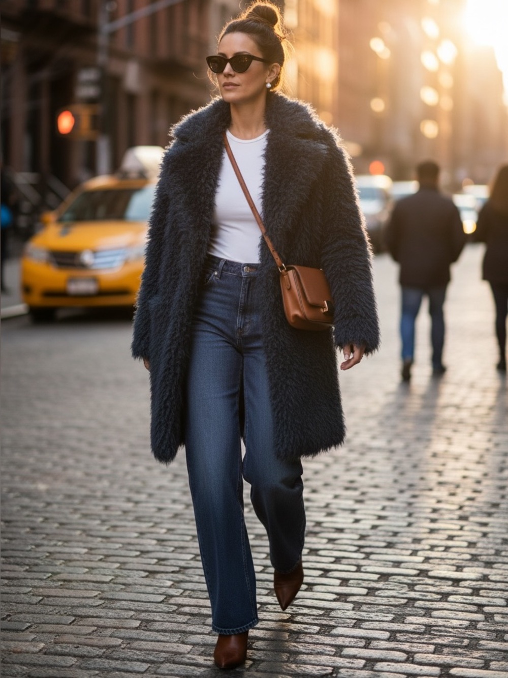 ZARA Blue Shaggy Faux Fur Coat Lapel Collar Teddy Jacket